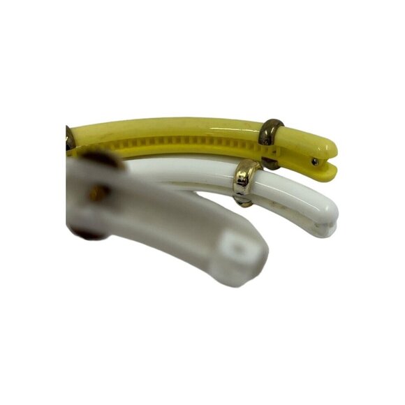 Vintage Cascade Hair Clip 80s Bananna Pony Tail Holder Yellow White Set Of 3 - Picture 4 of 5